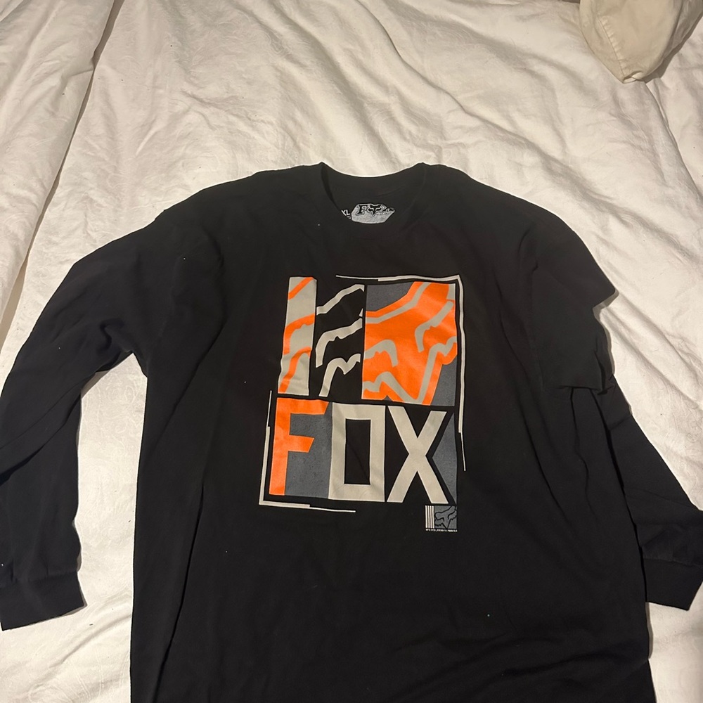 Fox Men's Black and Orange Graphic Long Sleeve Tee